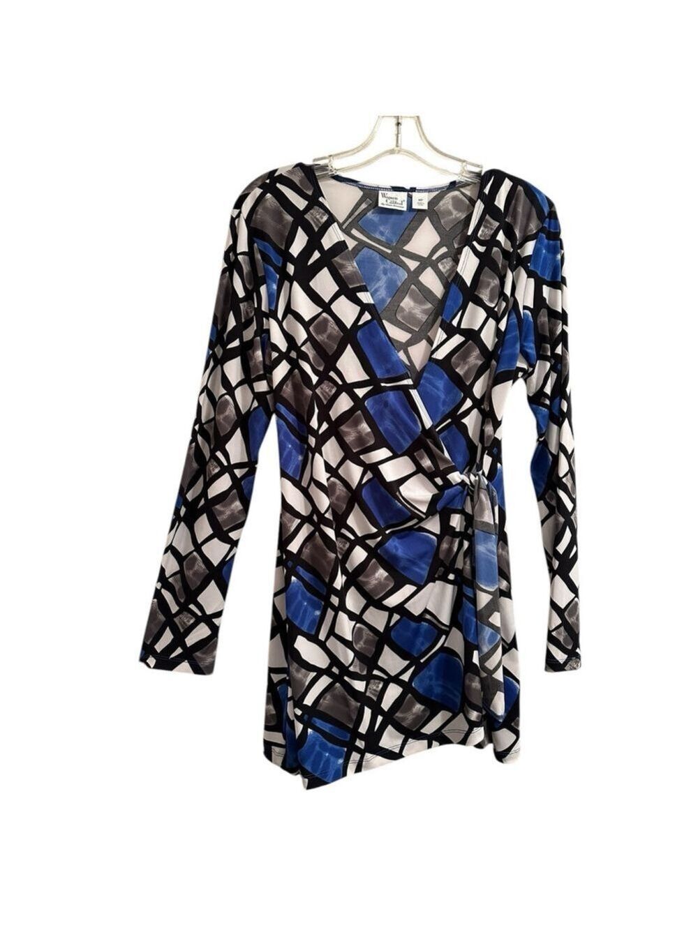 QVC Women Tunic Top With Control Shaper Womens Petite Medium Blue 3/4 Sleeves